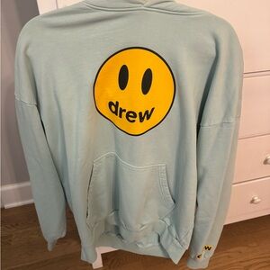 Drew Smiley Face Hoodie in Light Blue and Yellow